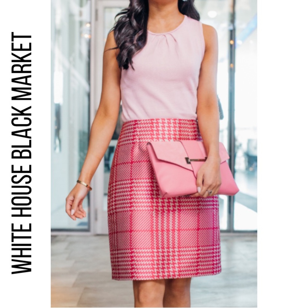 White House Black Market Pink Plaid Pencil Skirt Size 4 NEW